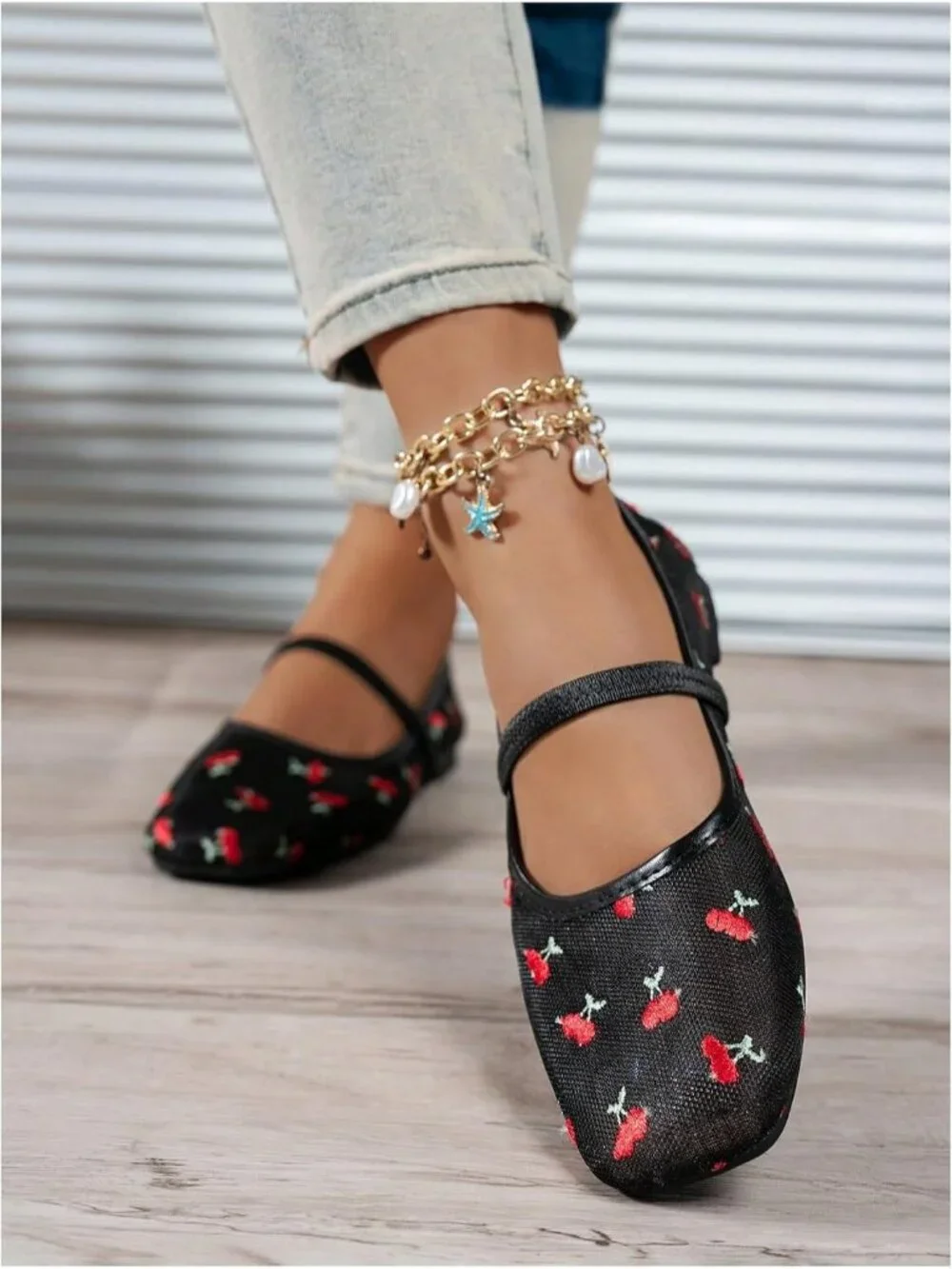 Womens Black Red Mesh Ballet Flats Lace Bow Square Toe Wedding Dressy Work Shoes